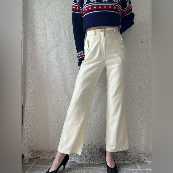 Vintage Ralph Lauren Petite High-Waisted Wool Blend Cream Pants - Picture 7 of 16
